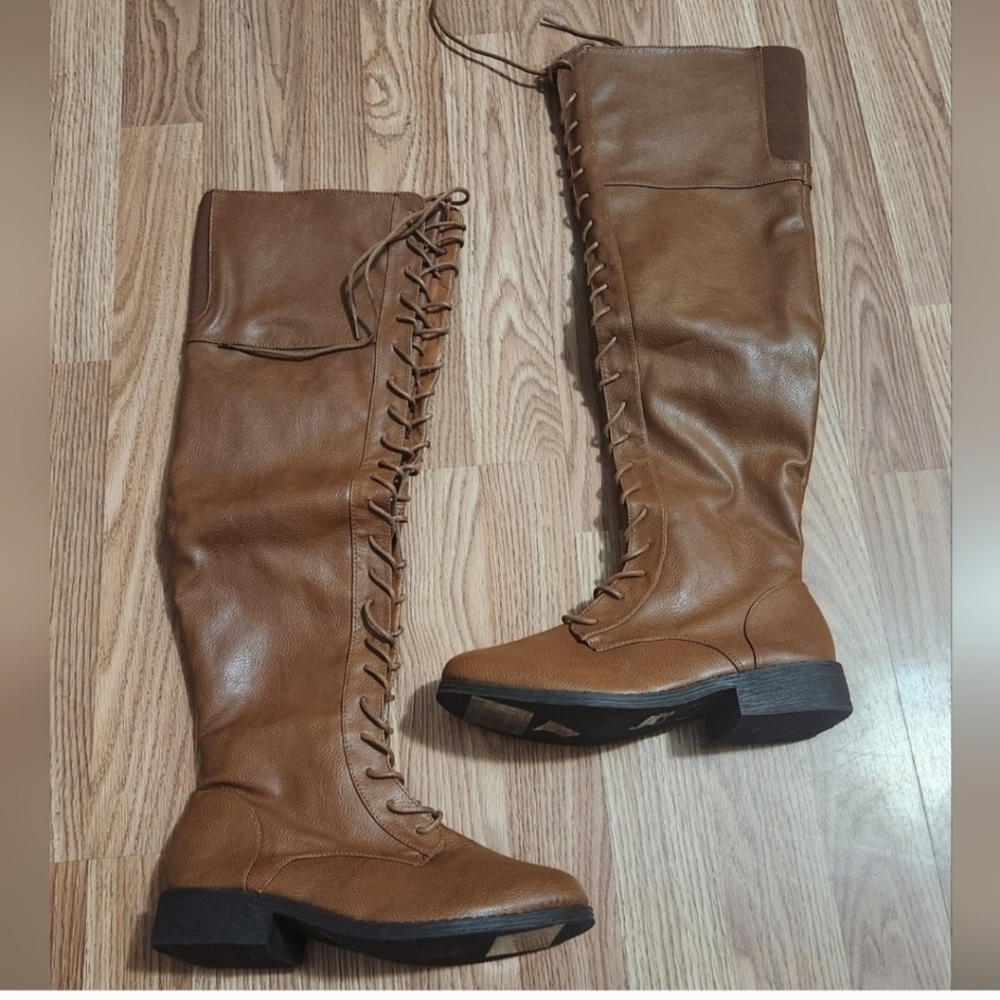 EUC Bamboo knee high combat boots